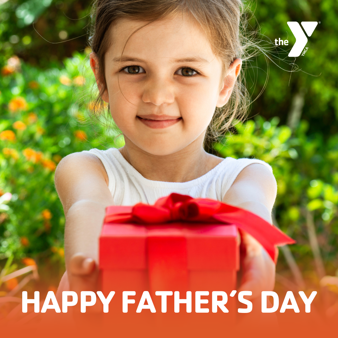 A young girl holding a present with the text &quot;Happy Father's Day&quot; at the bottom